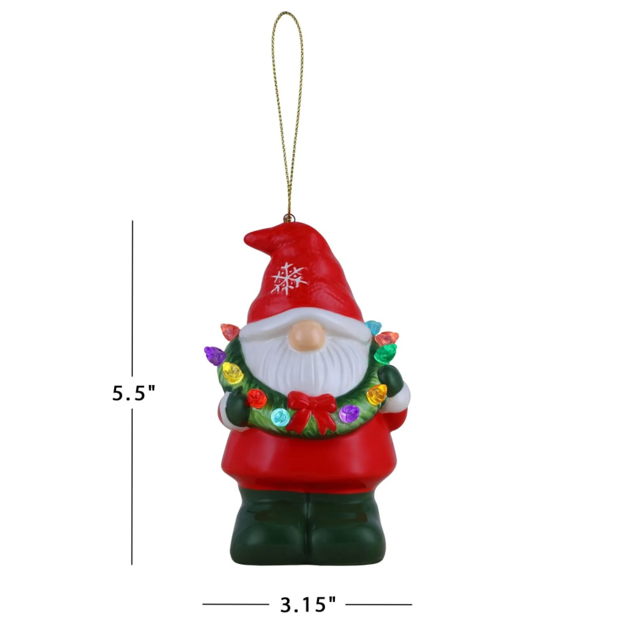 Mr. Christmas Ornaments>Mini Nostalgic Ceramic Figure - Gnome With Wreath