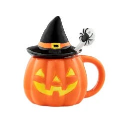 Mr. Christmas Mugs>Mr. Halloween Lidded Jack-O-Lantern Mug With Spoon