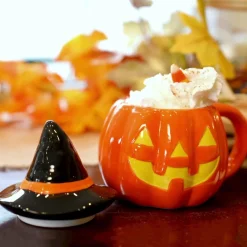Mr. Christmas Mugs>Mr. Halloween Lidded Jack-O-Lantern Mug With Spoon