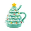 Mr. Christmas Mugs>Nostalgic Ceramic Tree Lidded Mug With Spoon - Seafoam