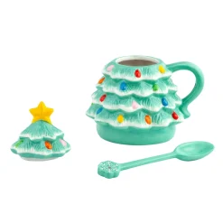Mr. Christmas Mugs></noscript>Nostalgic Ceramic Tree Lidded Mug With Spoon - Seafoam