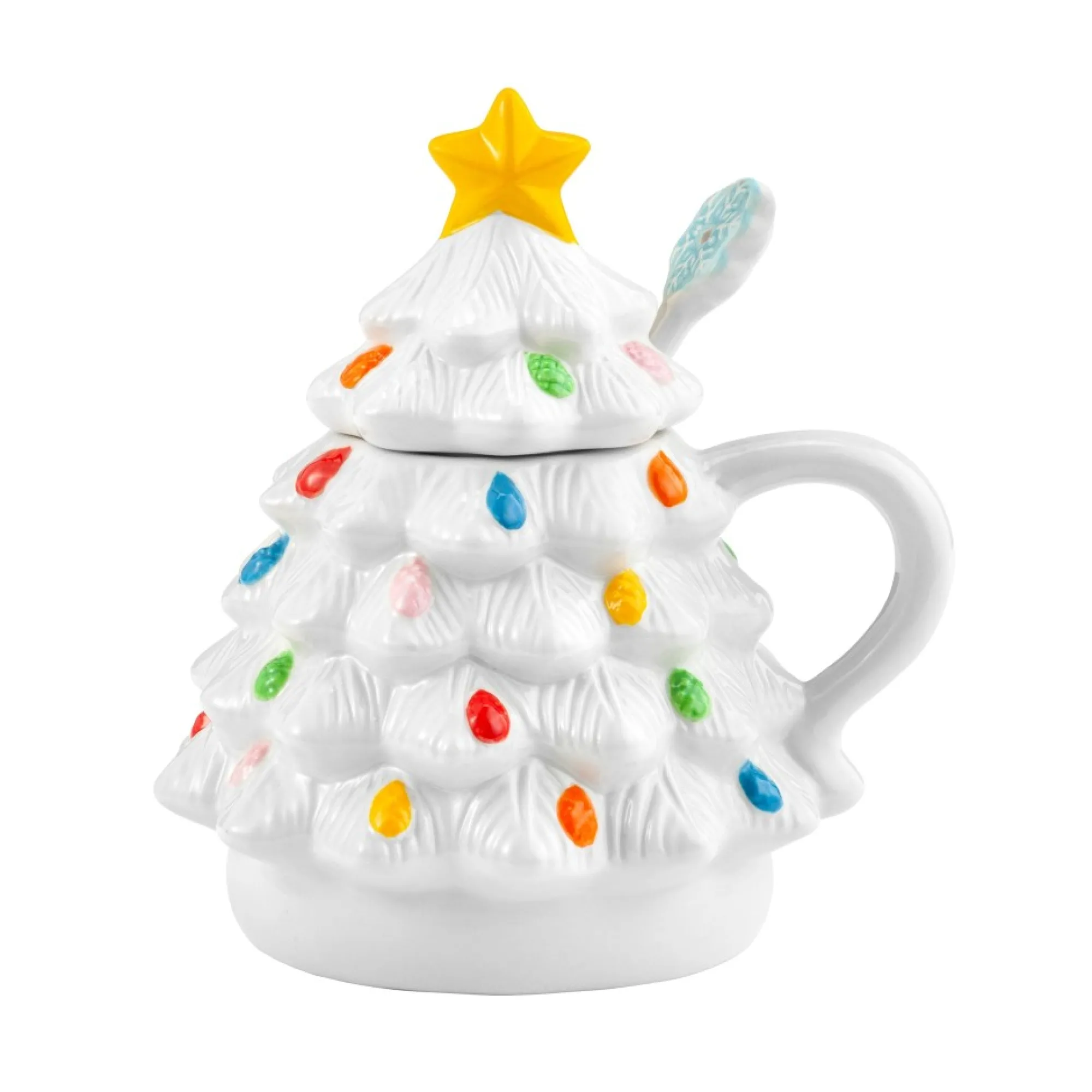 Mr. Christmas Mugs>Nostalgic Ceramic Tree Lidded Mug With Spoon - White