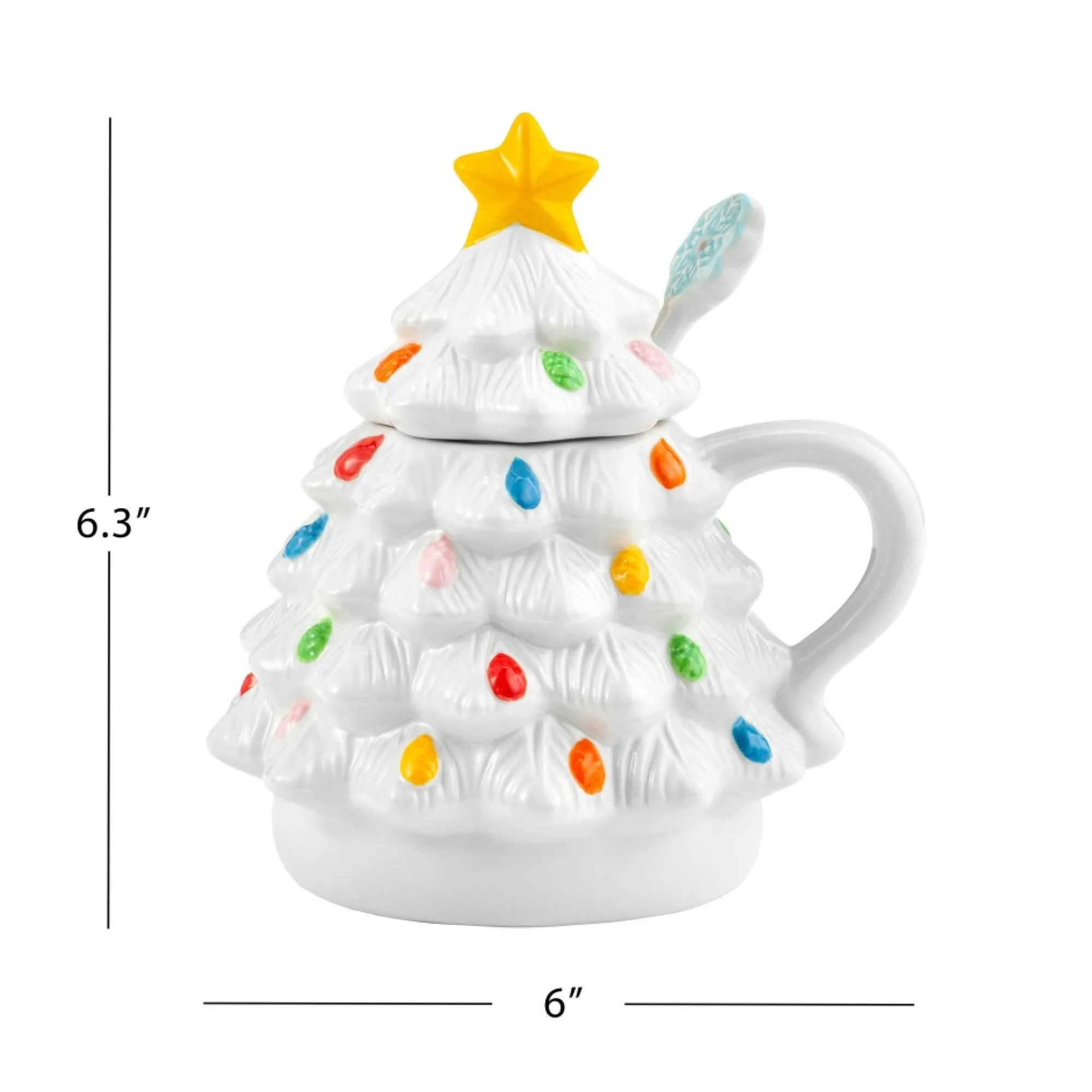 Mr. Christmas Mugs>Nostalgic Ceramic Tree Lidded Mug With Spoon - White