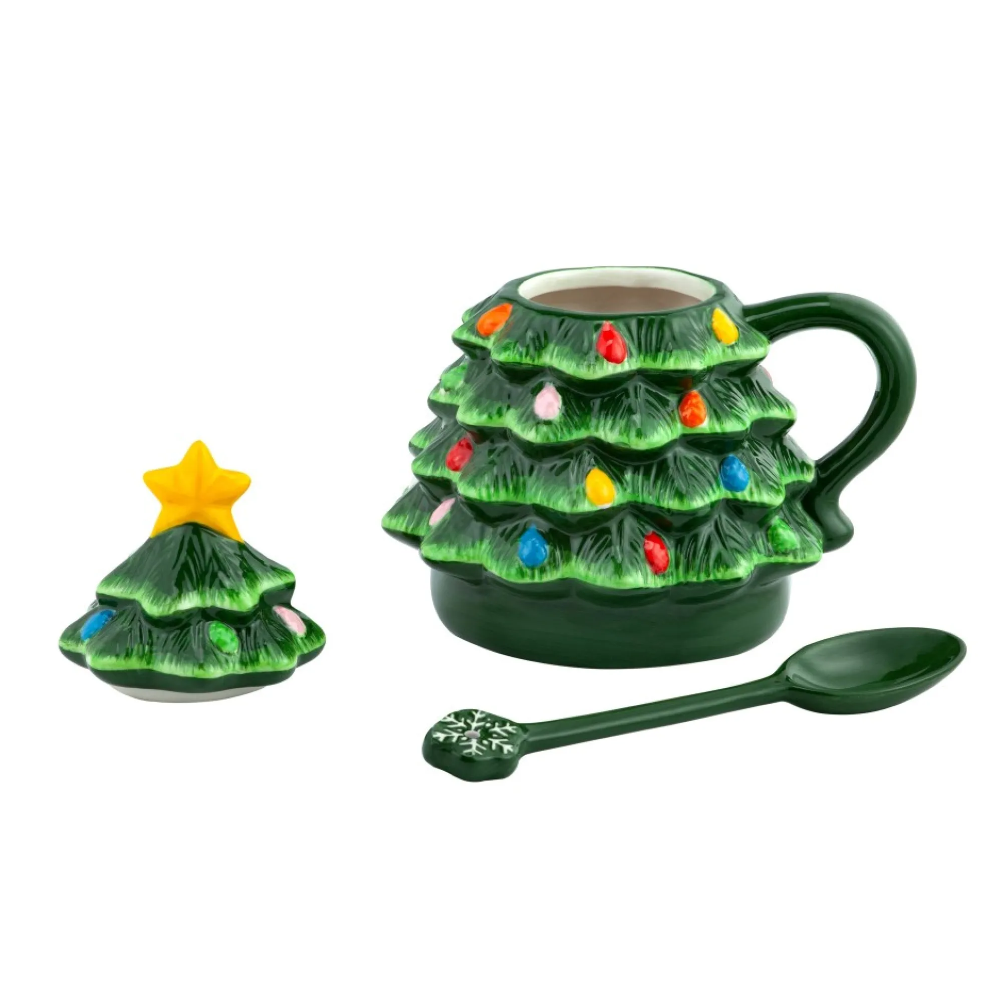 Mr. Christmas Green Ceramic Trees>Nostalgic Ceramic Tree Lidded Mug With Spoon - Green