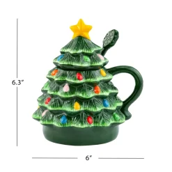 Mr. Christmas Mugs></noscript>Nostalgic Ceramic Tree Lidded Mug With Spoon - Green
