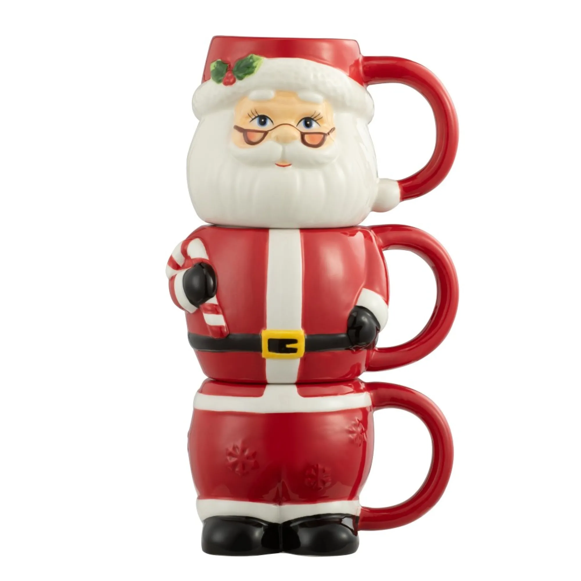 Mr. Christmas Mugs>12Oz Set Of 3 Ceramic Stacking Mugs - Santa