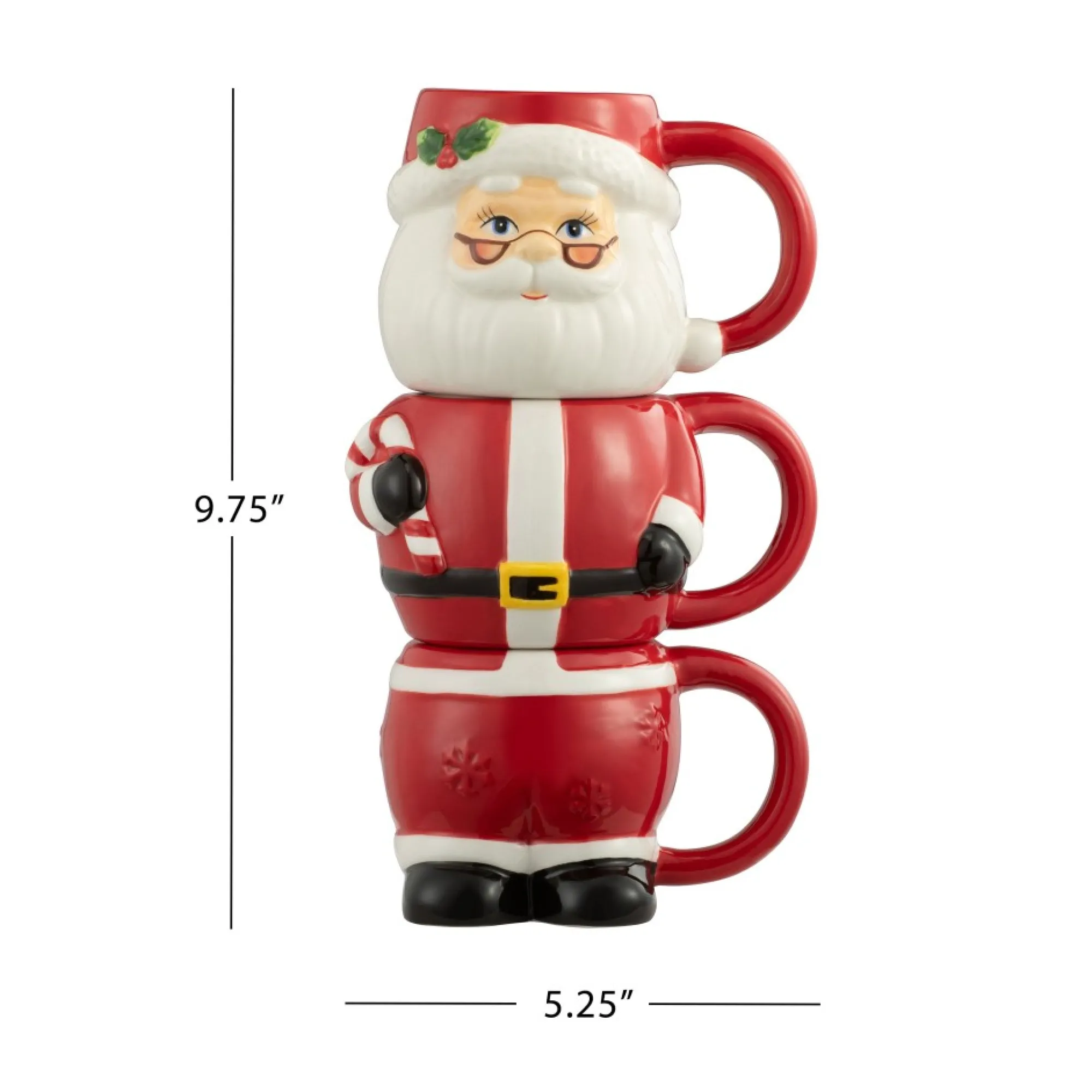 Mr. Christmas Mugs>12Oz Set Of 3 Ceramic Stacking Mugs - Santa