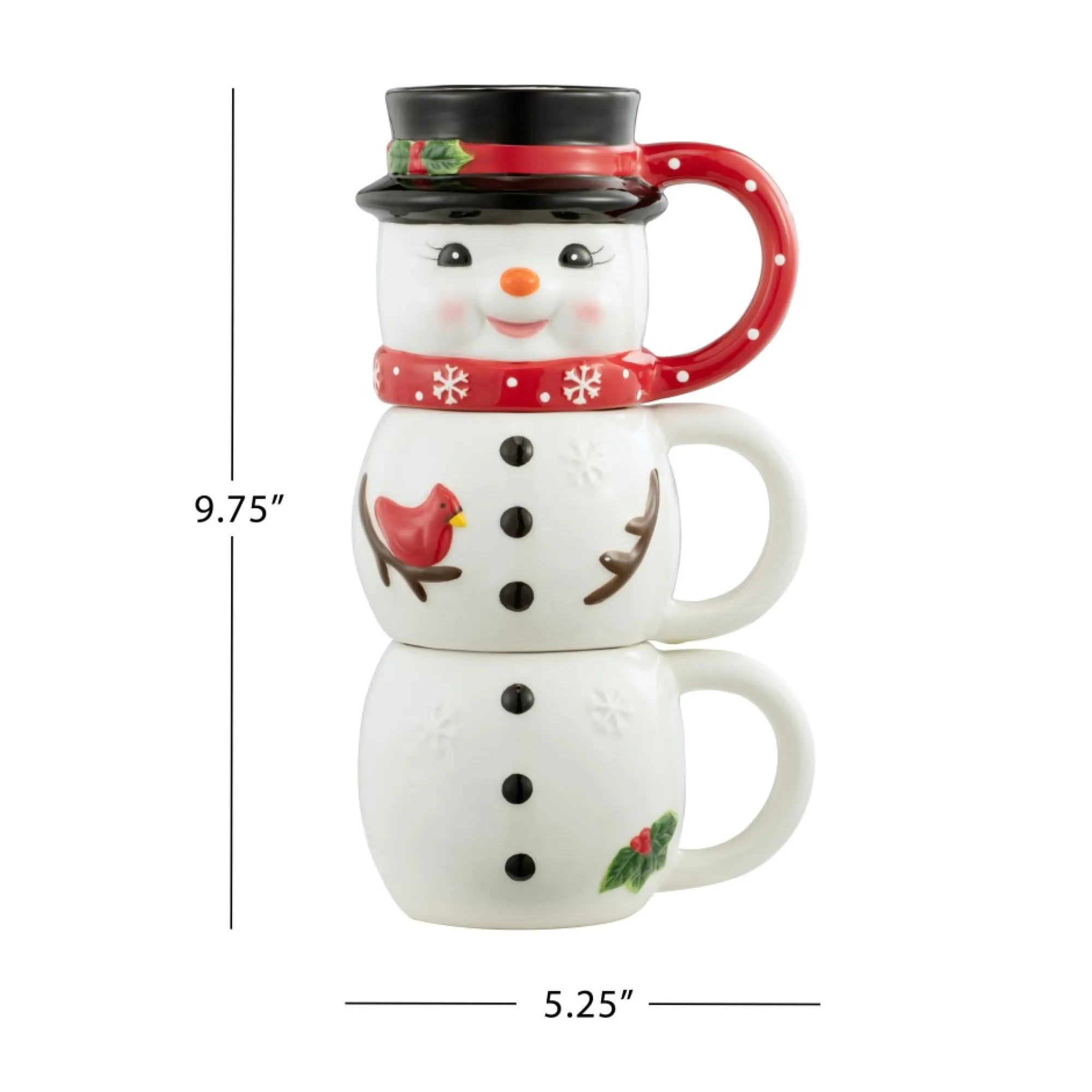 Mr. Christmas Mugs>12Oz Set Of 3 Ceramic Stacking Mugs - Snowman