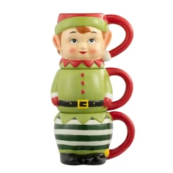 Mr. Christmas Mugs>12Oz Set Of 3 Ceramic Stacking Mugs - Elf