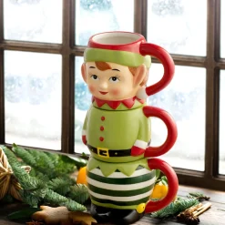 Mr. Christmas Mugs>12Oz Set Of 3 Ceramic Stacking Mugs - Elf