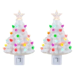 Mr. Christmas Night Lights>Set Of 2 Nostalgic Ceramic Tree Nightlights - White